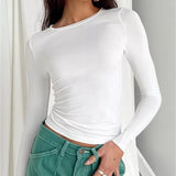 Women Long Sleeve T Shirt Spring Autumn Solid Slim Fit Casual Shirts Female Pullovers Basic Tee Y2K Clothes Streetwear Crop Tops