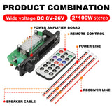 NEW 200W Amplifier Bluetooth DIY MP3 WAV Decoder Board DC 12V 100W Wireless Car USB MP3 Player TF Card Slot USB FM with Mic