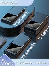 1 Pc Multi-Functional 10000/20000/30000Mah Power Bank: LED Battery Indicator, 22.5W Super Fast Charging, Dual USB Ports, Outdoor Emergency Light, Rectangle Portable Design